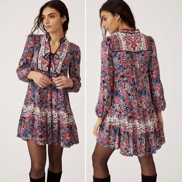 Anthropologie Spliced Tunic Dress S Boho Pheasant Folk Cottage - Picture 4 of 11
